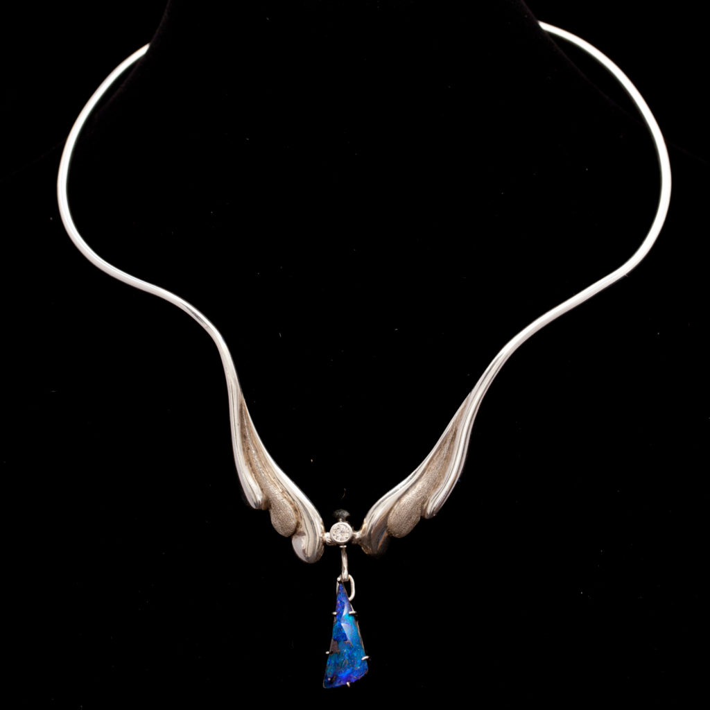Blue Bolder opal diamond Necklace