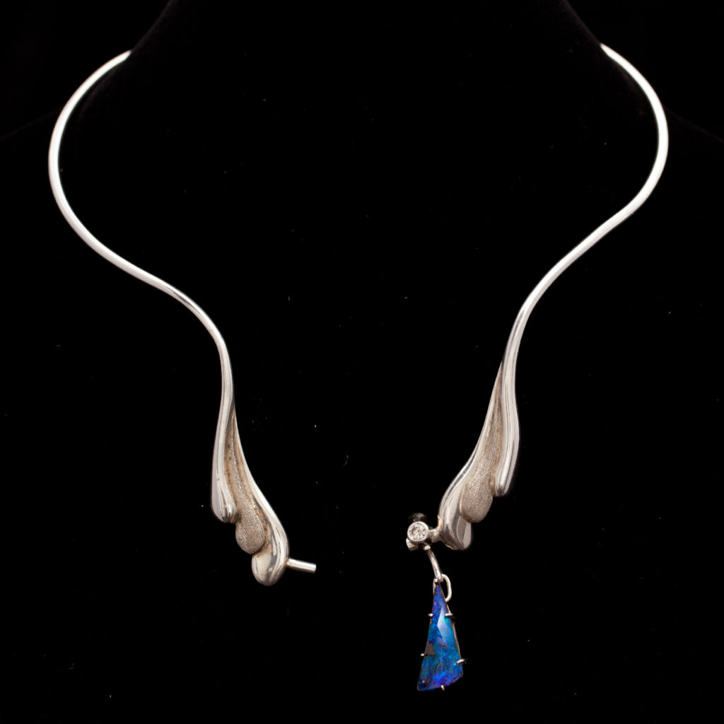 Blue Bolder opal diamond Necklace open