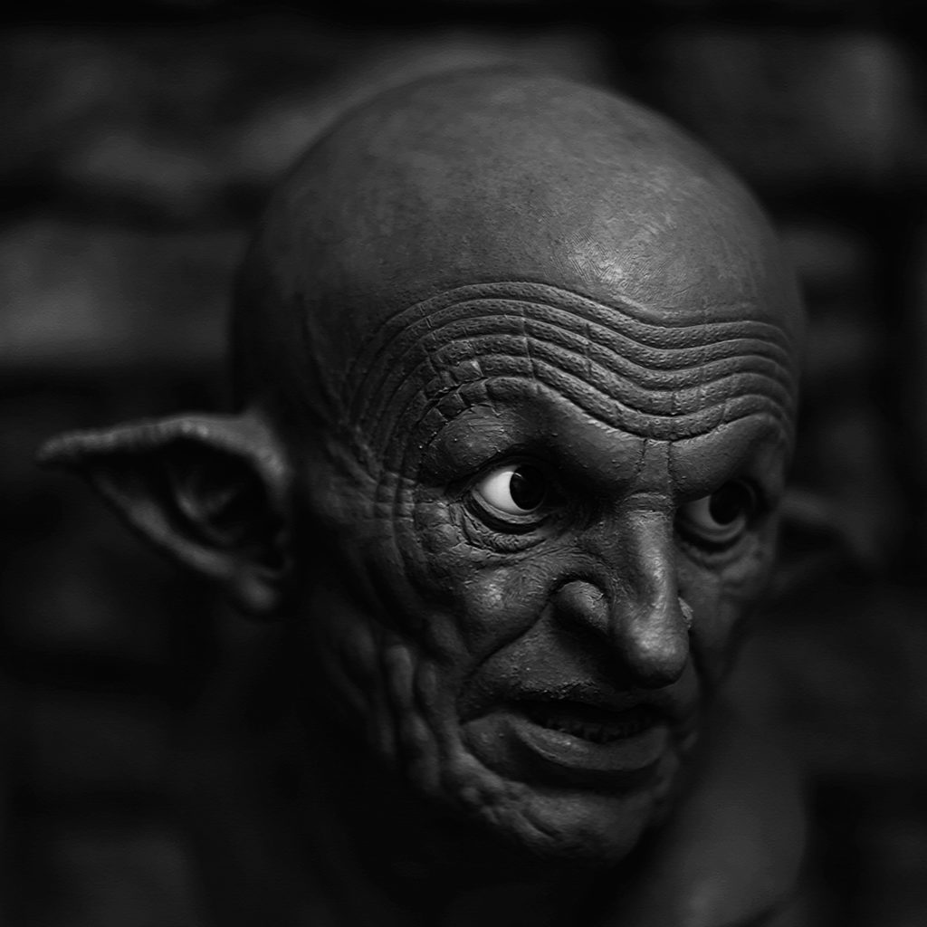 Hyper-realistic demonic face sculpture